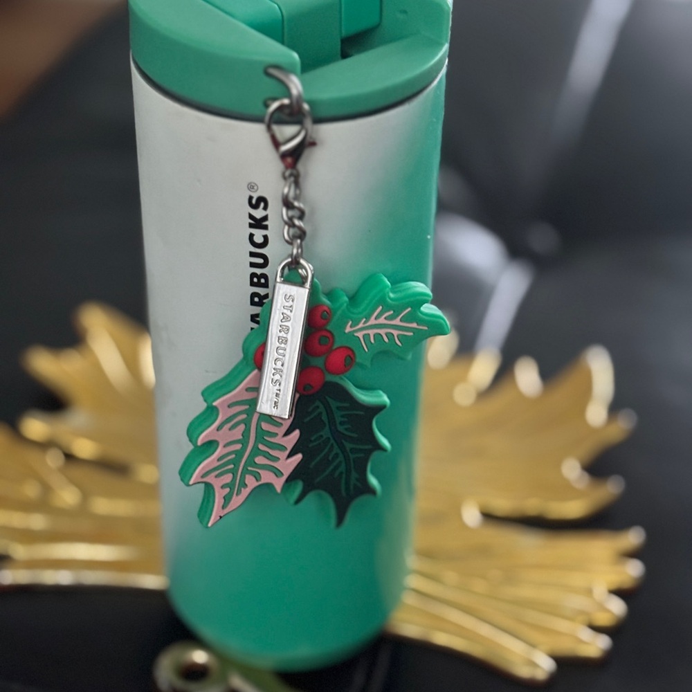 Starbucks Green and White Tumbler with Holiday Charm